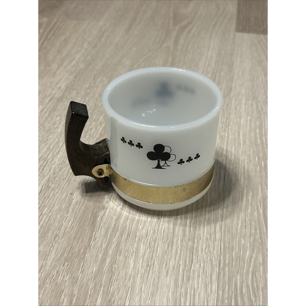 Siesta Ware  Milk Glass Playing Card CLUBS Coffee Mug with Wooden Handle - 10oz